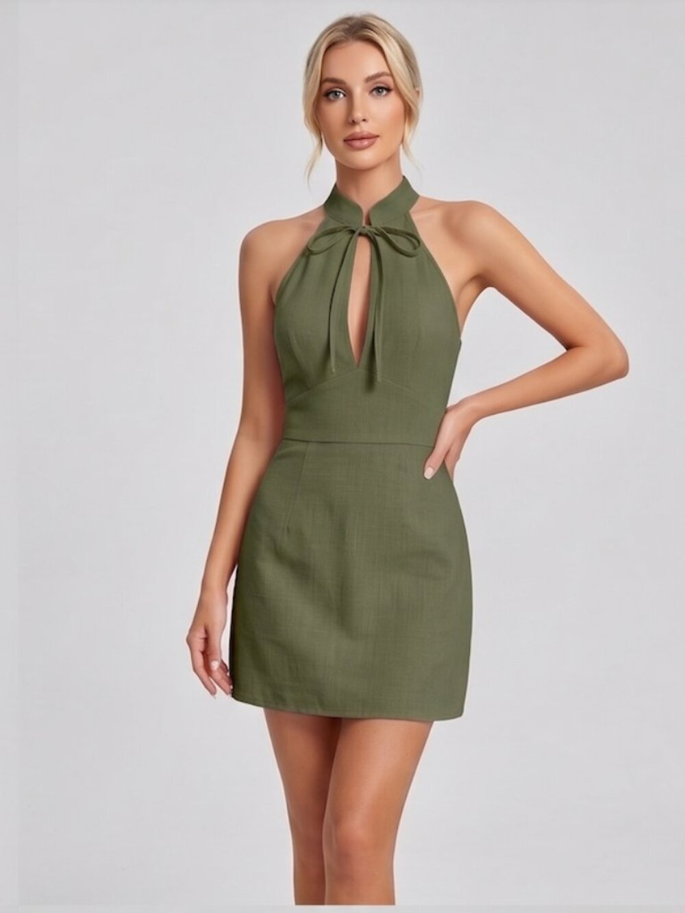 Halter Tie-Neck Mini Dress Green